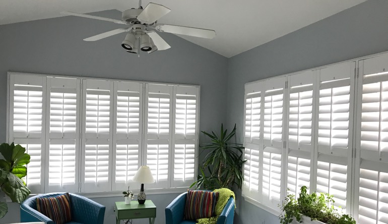 San Antonio sunroom with fan and shutters